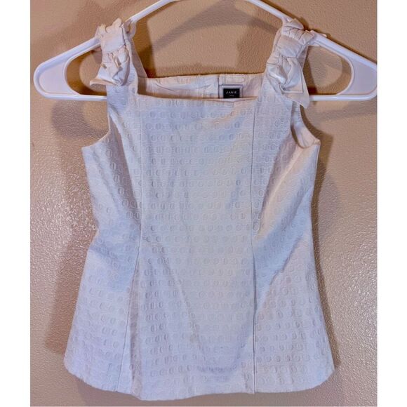 Janie and Jack White Fish Eyelet Lined Bodice Top with White Bows Girls Size 6 - Picture 1 of 8